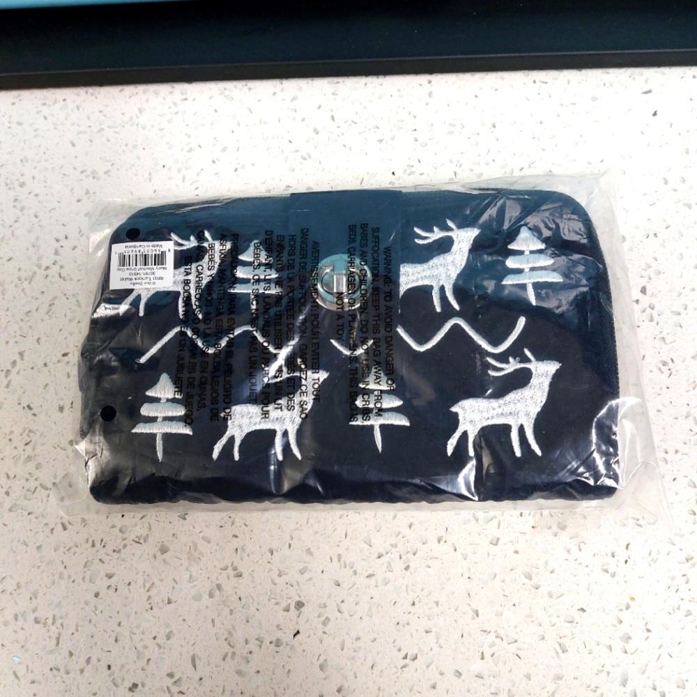 Vera Bradley Turnlock Wallet Merry Mischief Embroidered Deer Microfiber NWT
